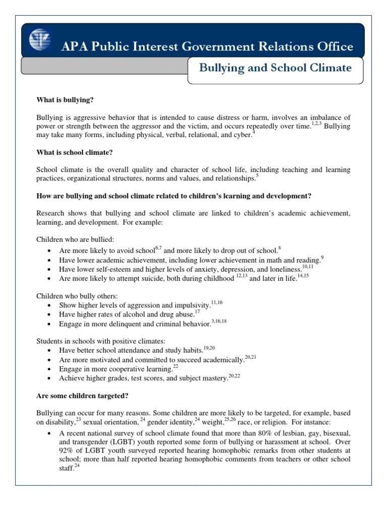 Bullying Fact Sheet Bullying Human Development