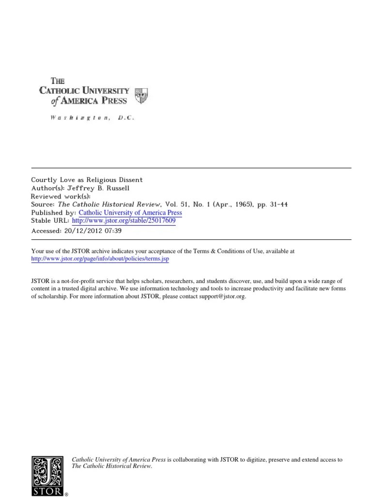 Courtly Love as Religious Dissent Catharism Heresy