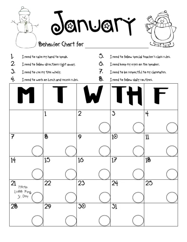 January Behavior Chart | PDF
