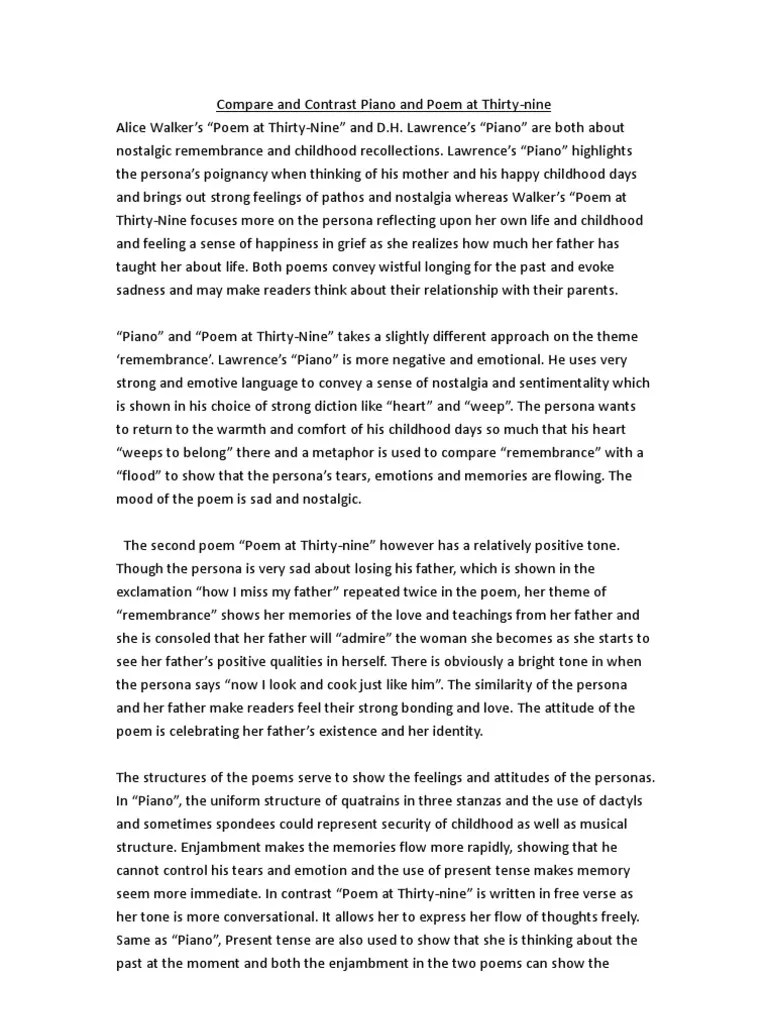 Compare and Contrast Piano and Poem at Thirty Nostalgia
