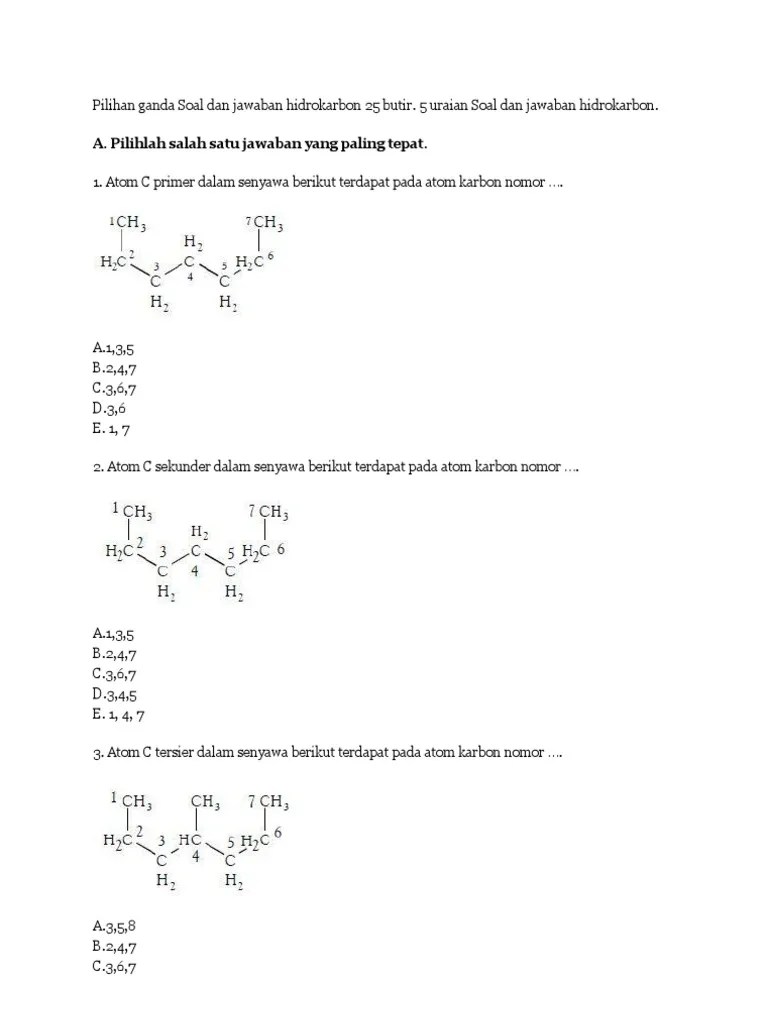 Soal Pilihan Ganda Isomer Senyawa Hidrokarbon Beserta