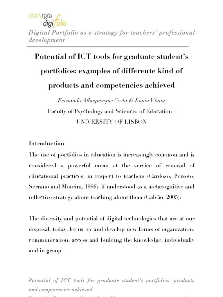Potential of ICT tools for graduate student’s portfolios examples of