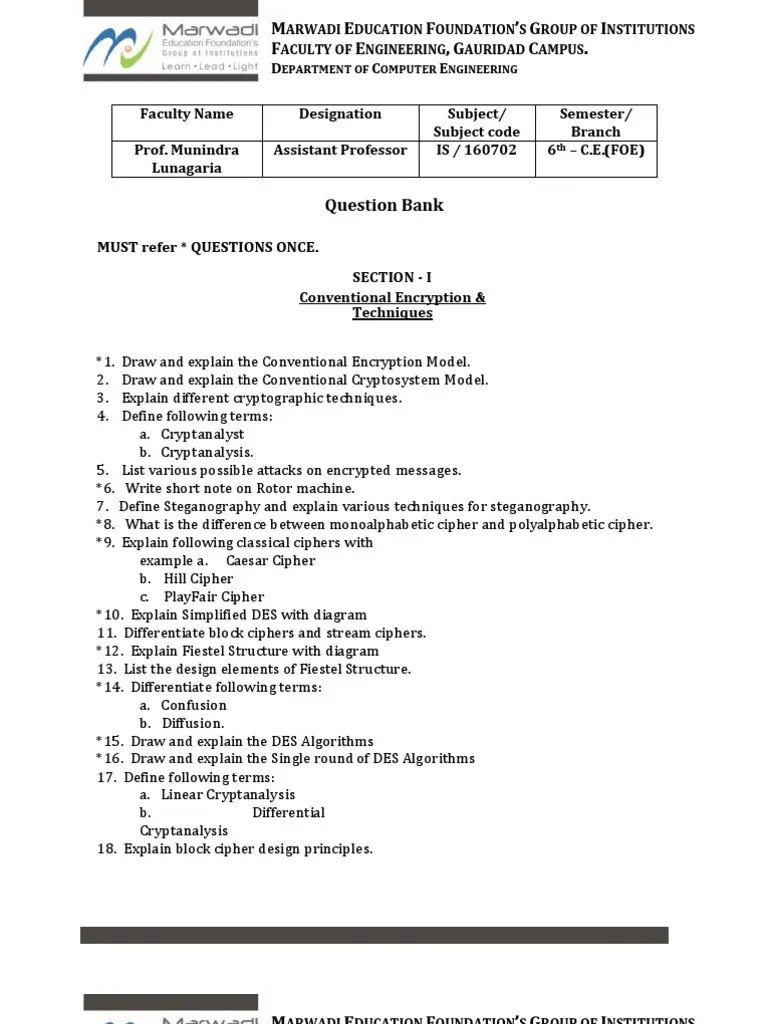 Information Security Question Bank Public Key Cryptography Cryptography