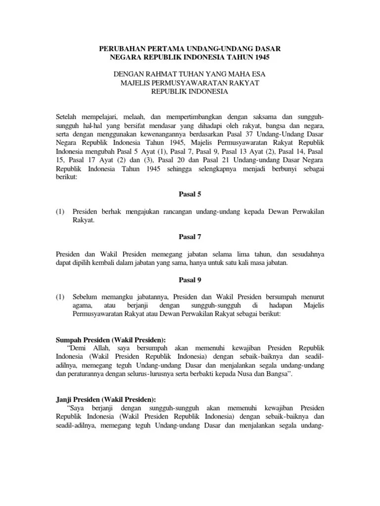 Undang Undang Dasar Negara Republik Indonesia Tahun 1945 (UUD 1945