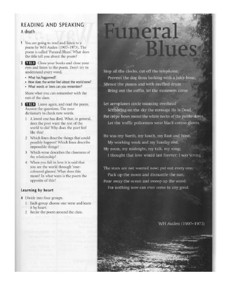 😍 Funeral blues imagery. ENGLISH GRADE 10 POETRY. 20221013