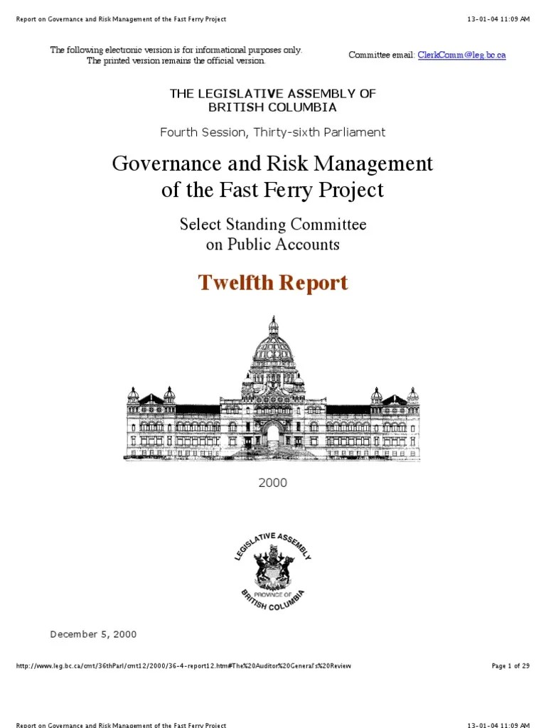 Report on Governance and Risk Management of the Fast Ferry Project Project Management