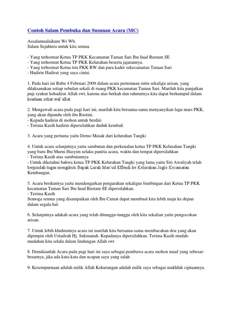 Contoh Teks Pembawa Acara Rapat Rw - tukaffe.com