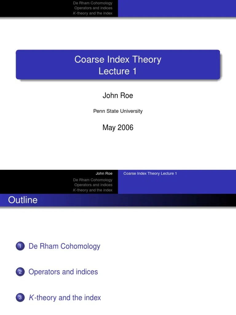 An Introduction to De Rham Cohomology, Elliptic Operators, Index Theory