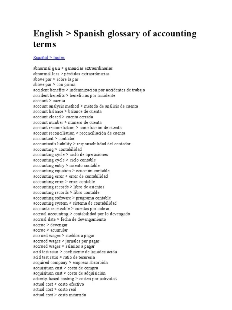 English > Spanish glossary of accounting terms Débitos y Créditos Dividendo