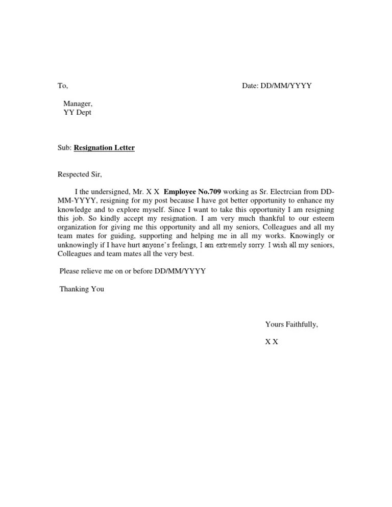 RESIGN LETTER FORMAT