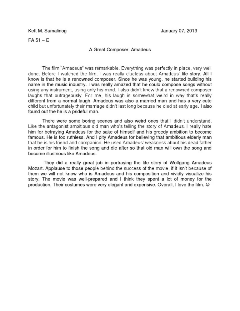 Reaction Paper To Mozart PDF Entertainment (General)