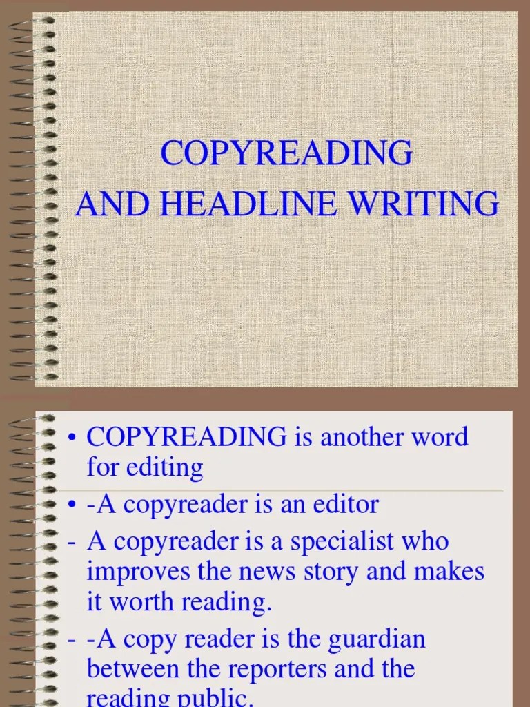 Copyreading and Headline Writing News Editing