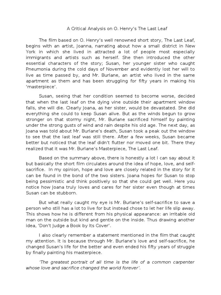 The Last Leaf Analysis PDF