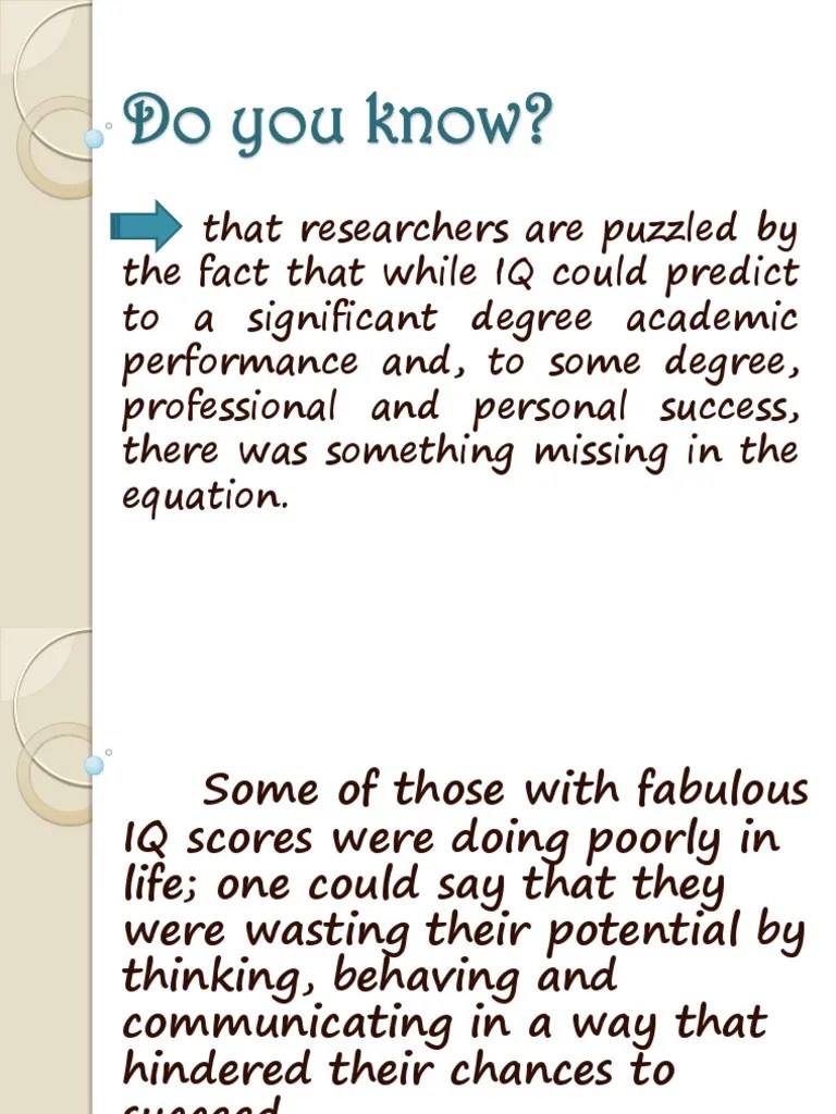 Emotional Quotient PPt. Emotional Intelligence Intelligence Quotient