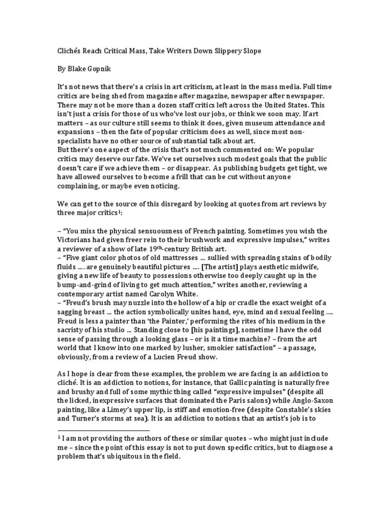 The Crisis of Cliche in Art Criticism PDF Culture (General) Science