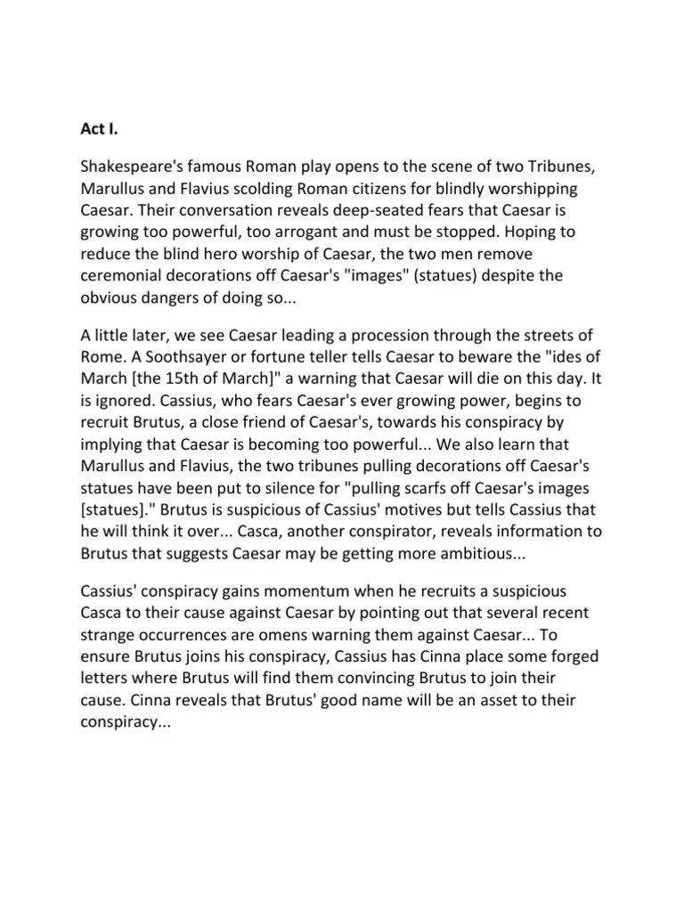 Julius Caesar by William Shakespeare Plot Summary