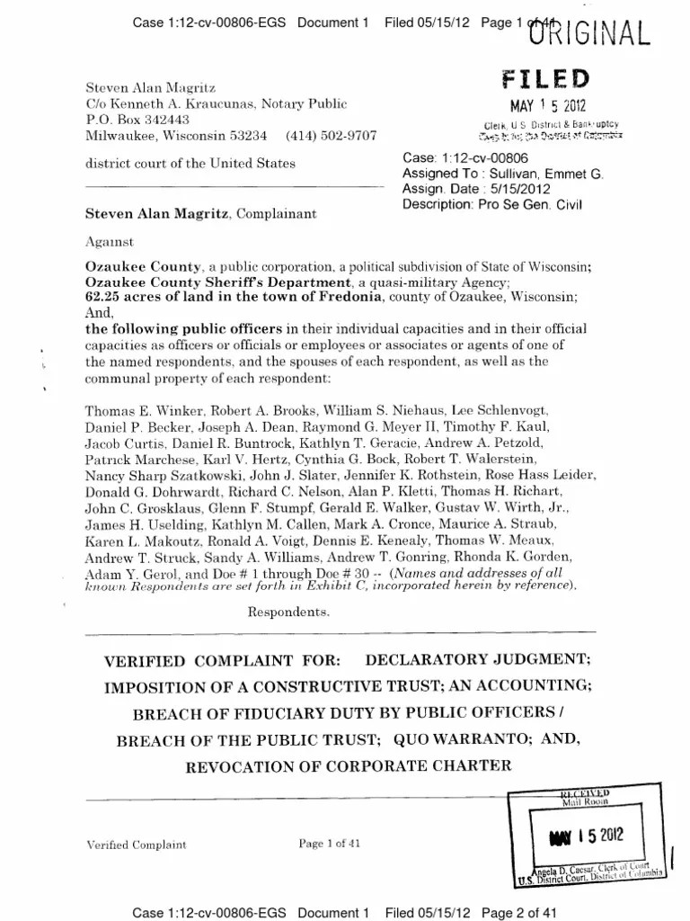 Complaint for breach of fiduciary duty by Public Officers