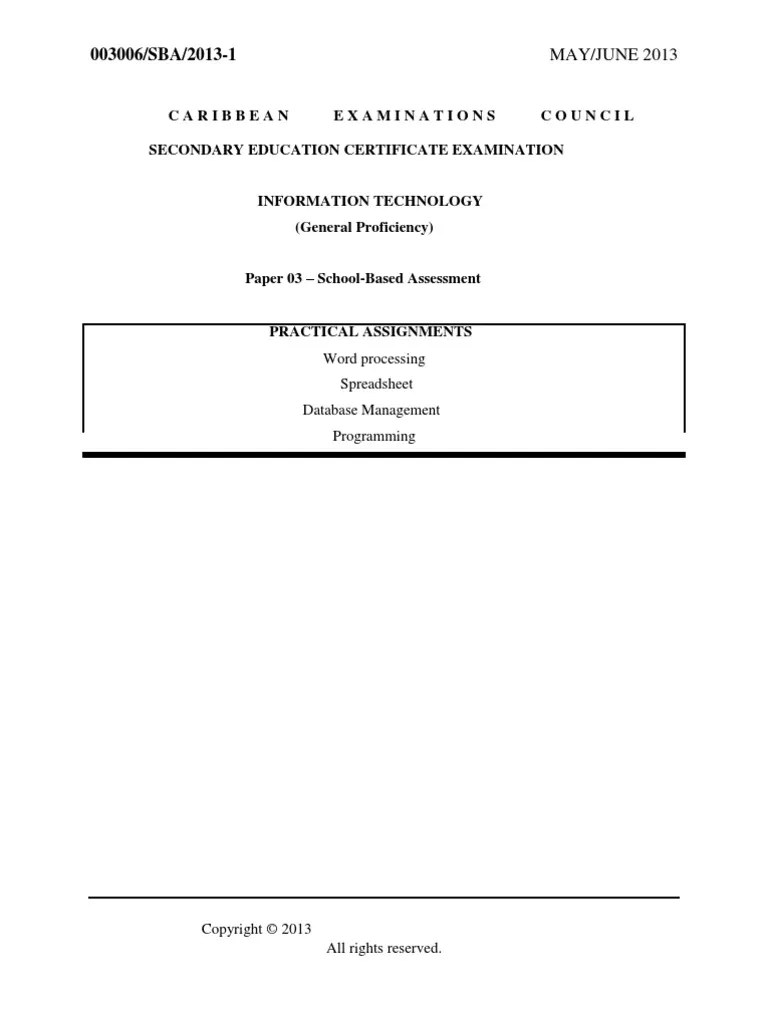 It Sba Spreadsheet Test (Assessment)