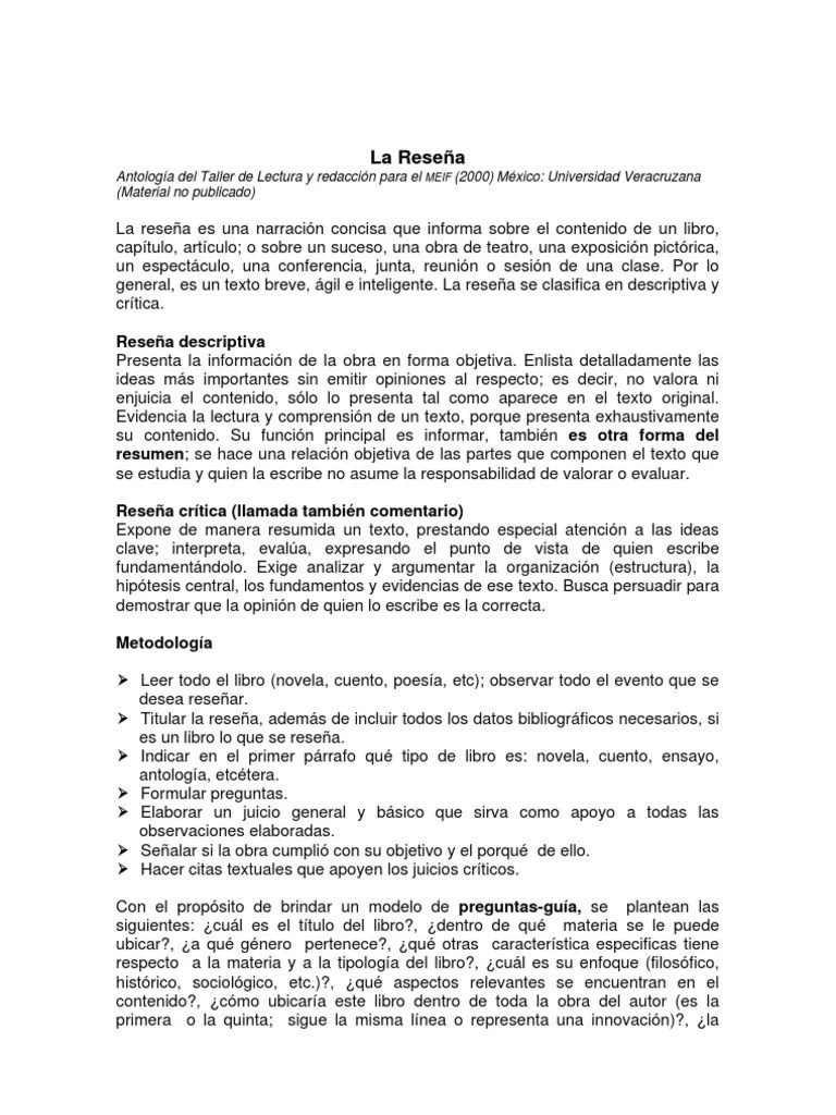 La reseña descriptiva y crítica