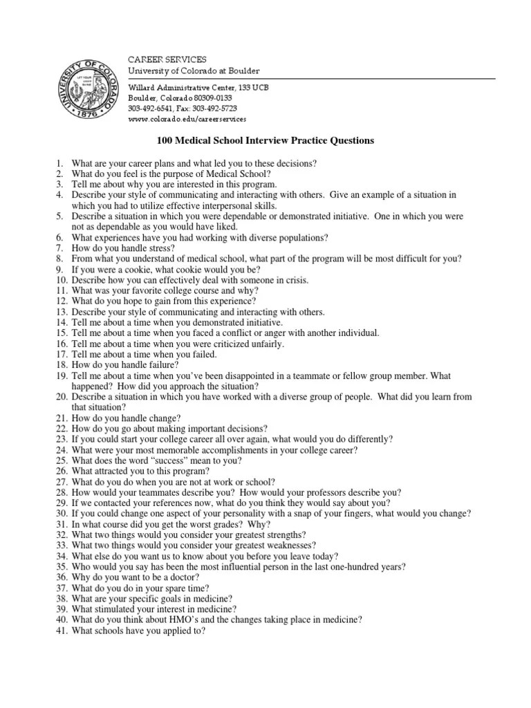 Med School Interview Questions 1 Medical School Physician