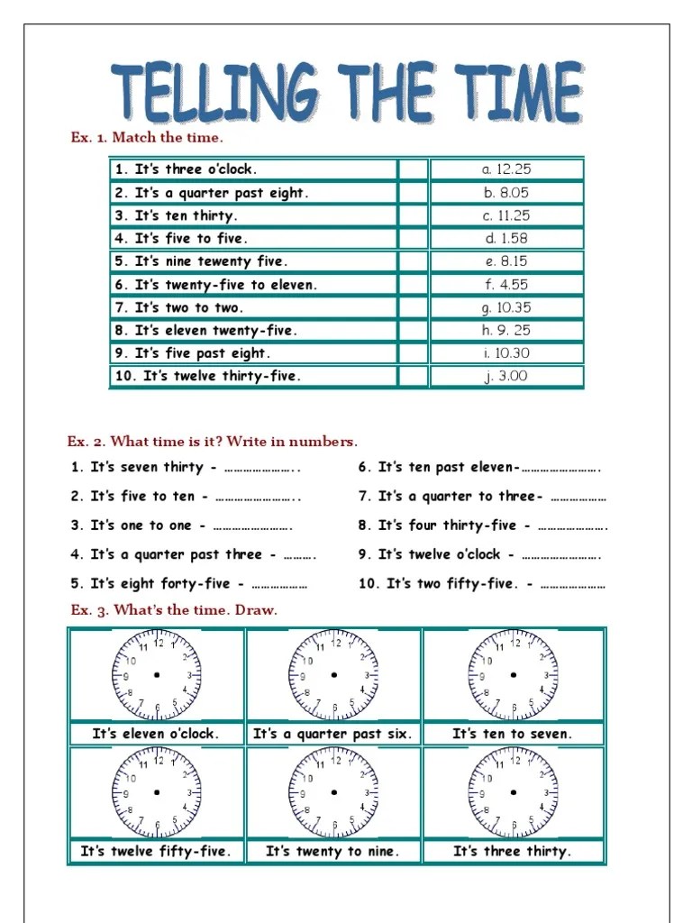 Telling The Time Worksheet PDF