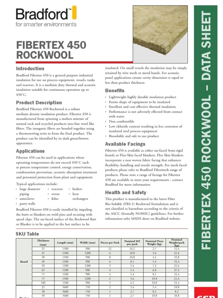 Fibre Tex 450 Rockwool Data Sheet PDF Building Engineering Chemistry