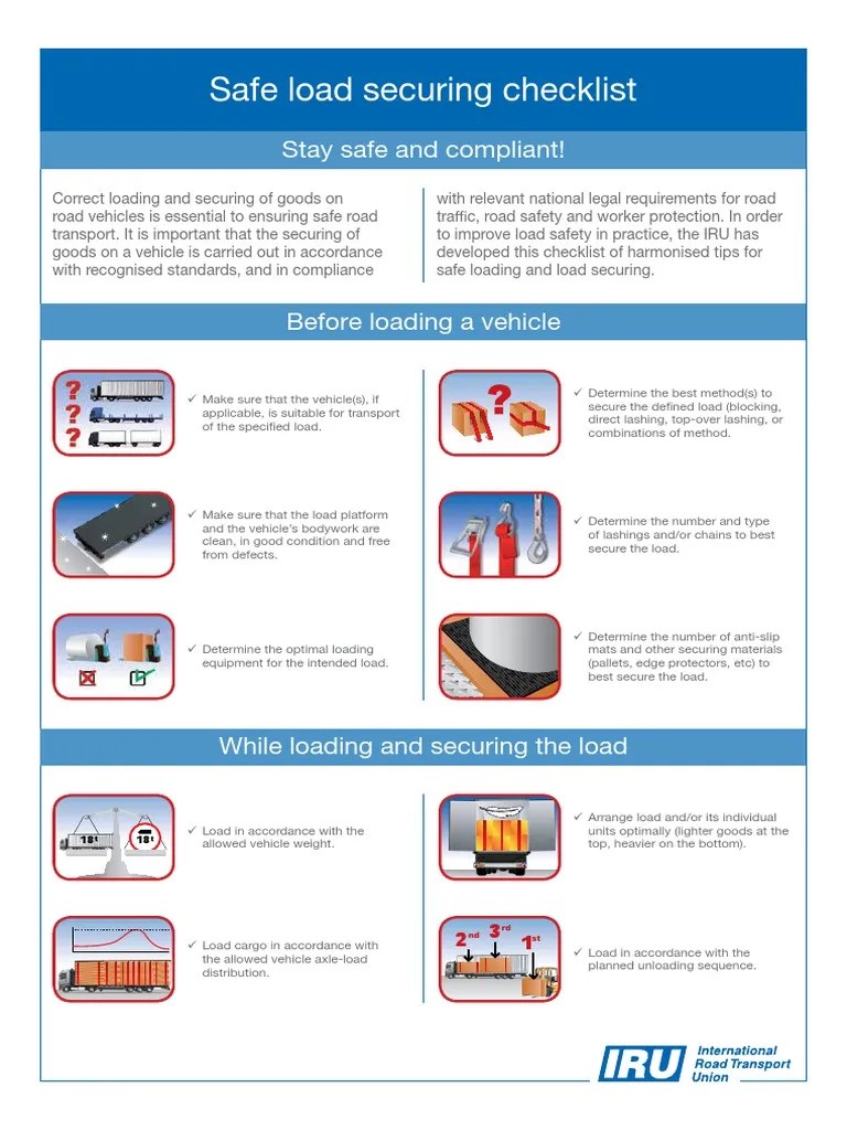 Safe Load Securing Checklist Cargo Road Transport