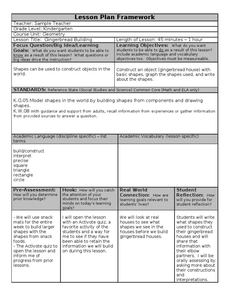 TEAM Sample Lesson Plan Educational Assessment Teachers