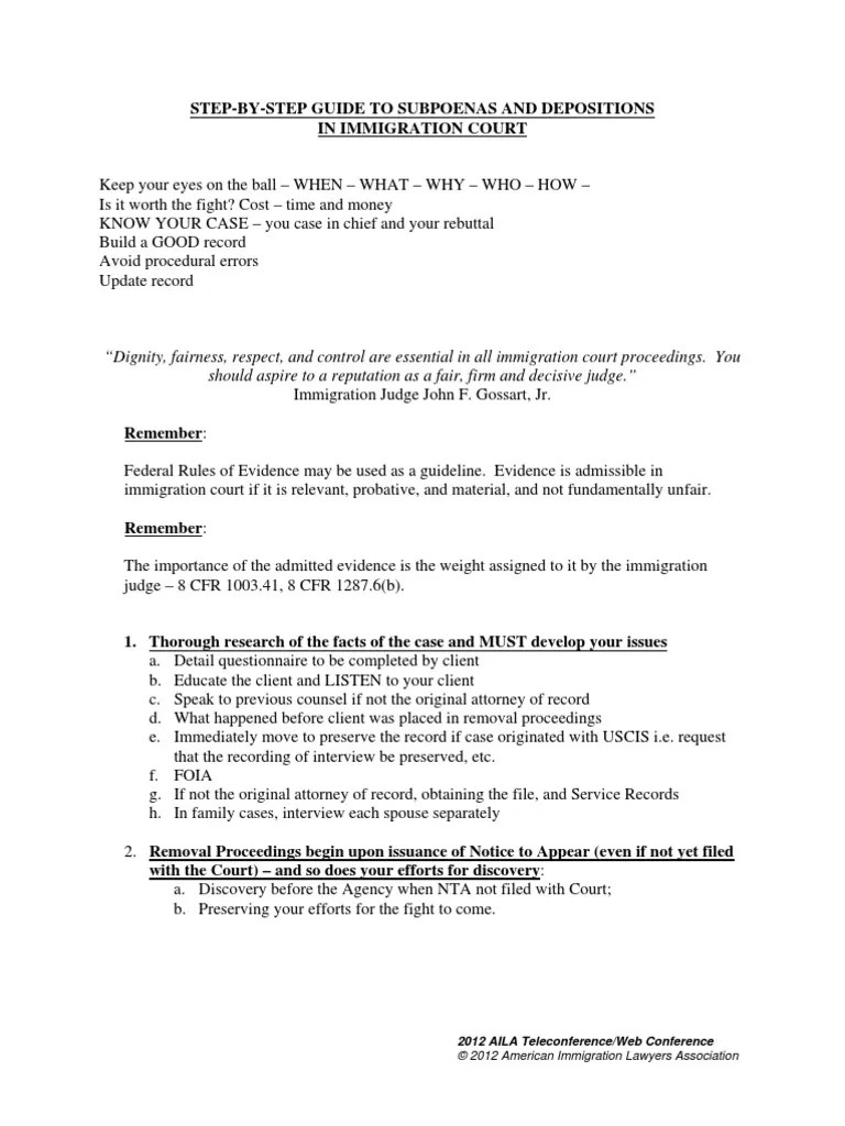 StepByStep Guide to Subpoenas and Depositions in Immigration Court