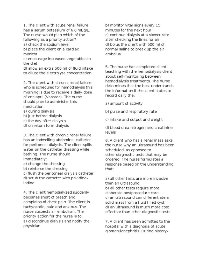 nclex question about dialysis Dialysis Hemodialysis