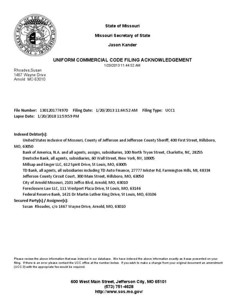 Acknowledgement of Filing UCC1