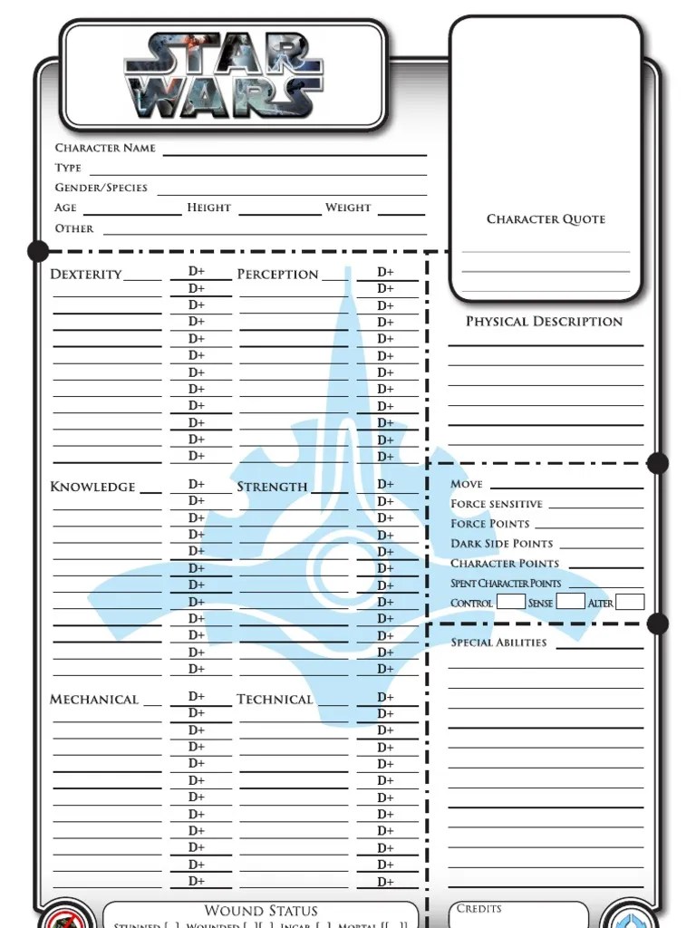 Star wars fillable character sheet