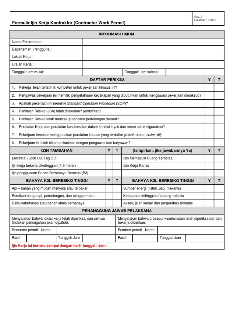 Formulir ijin kerja umum