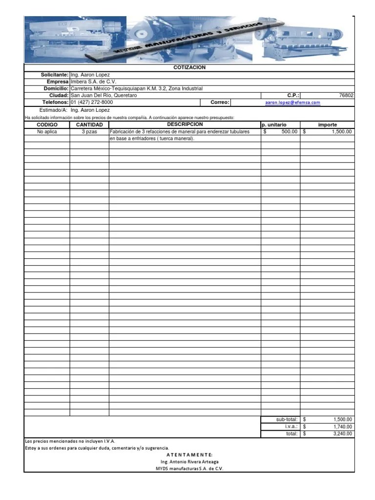 formato de cotización