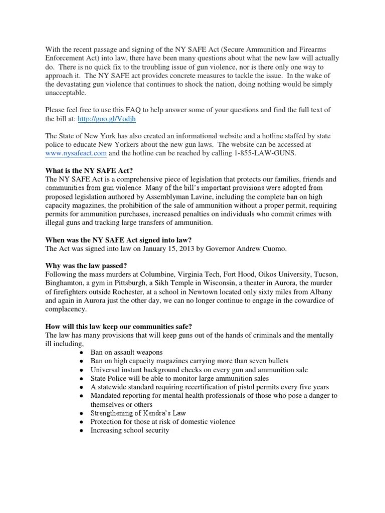 NY SAFE Act FAQ PDF Assault Weapon National Instant Criminal
