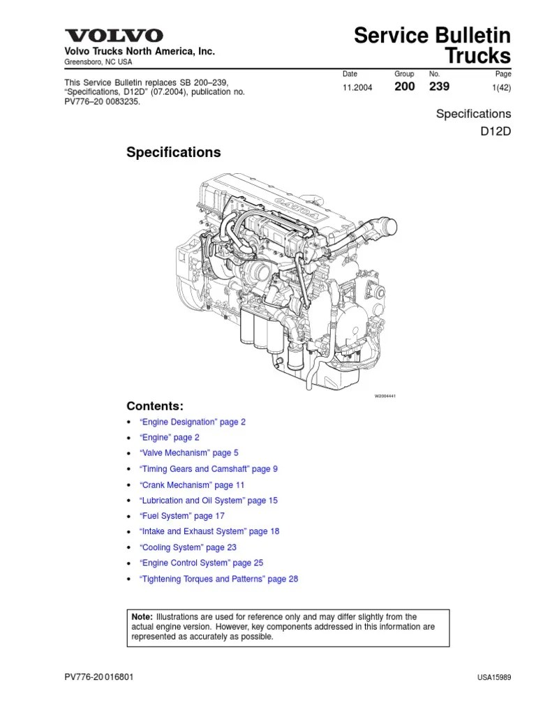 Volvo D12D Especificacion Cylinder (Engine) Gear