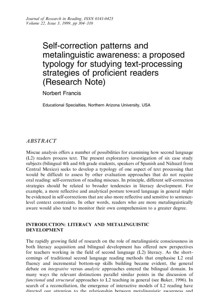 selfcorrection Reading Comprehension Second Language