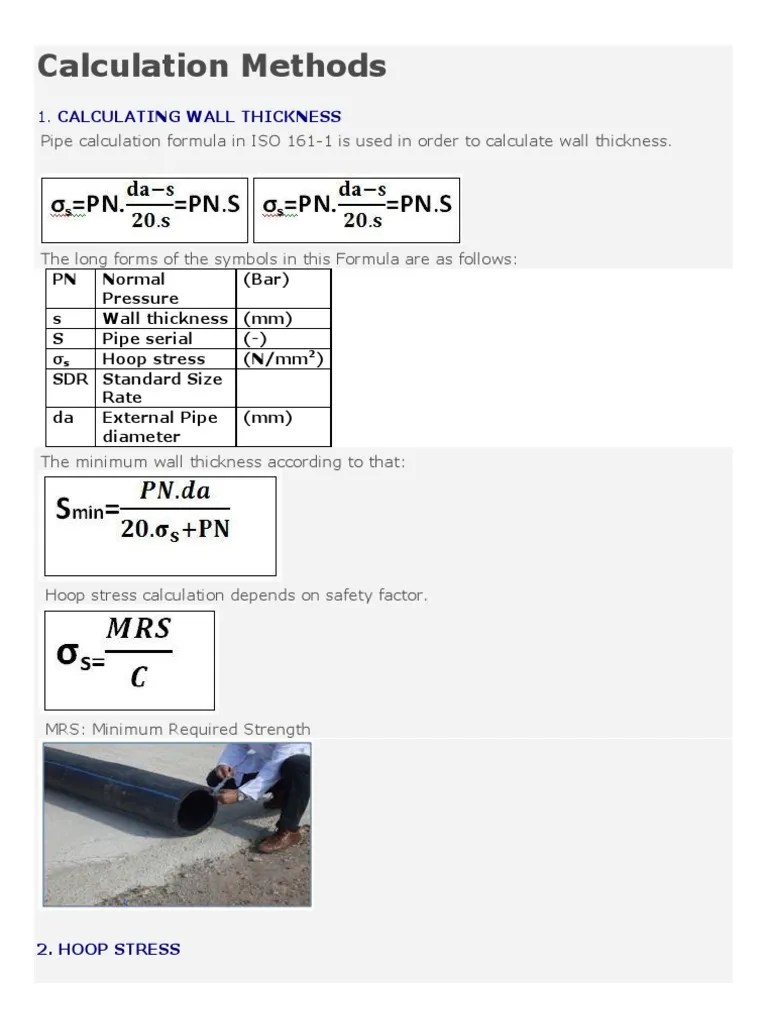 HDPE Pipe Calculation Methods PDF Pipe (Fluid Conveyance) Pressure