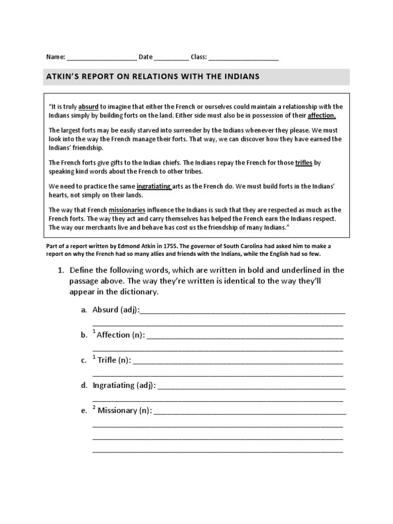 All French and Indian War worksheets | French And Indian War | Lenape