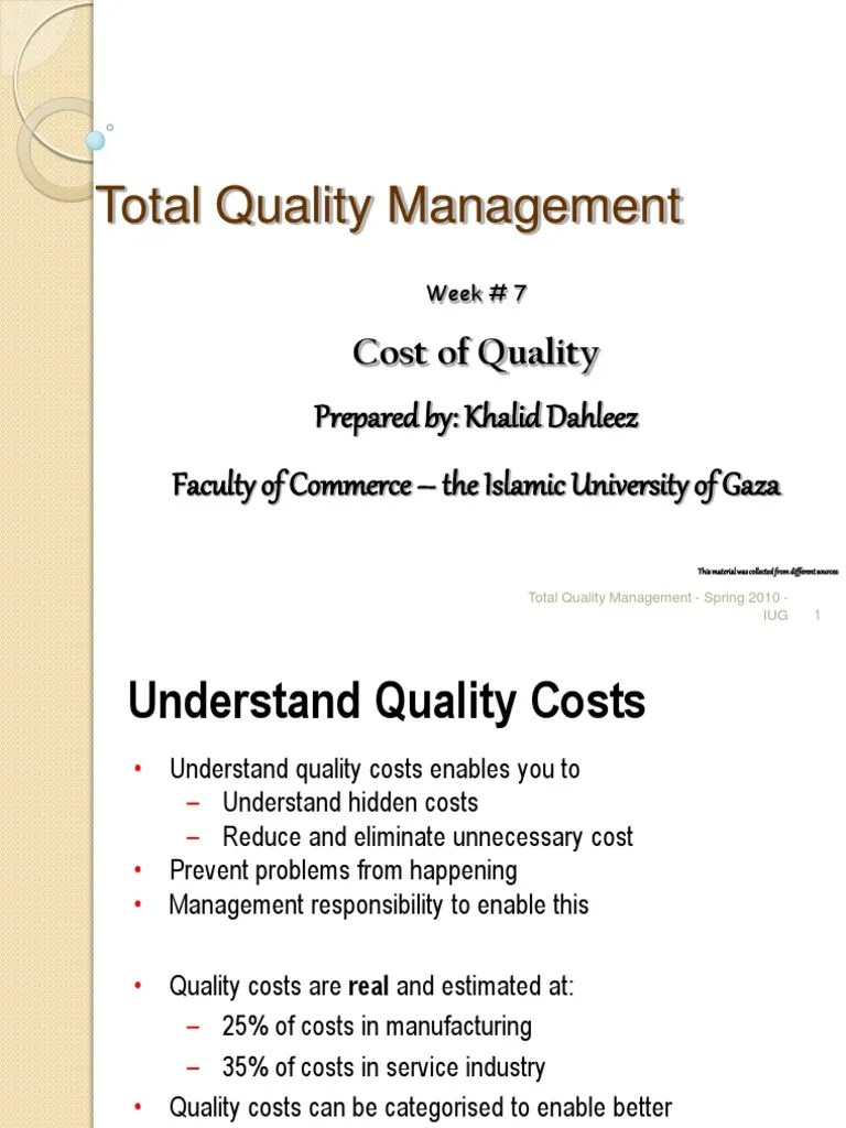 Cost of Quality Quality Management Quality (Business)