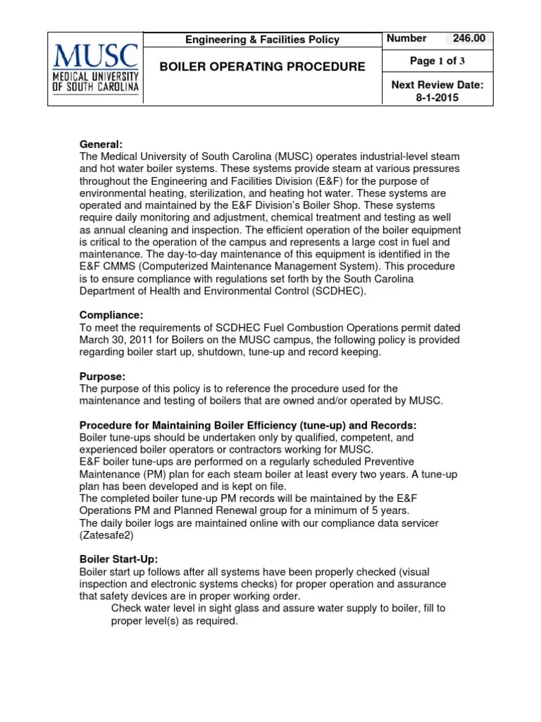 Boiler Operating Procedure PDF Boiler Steam