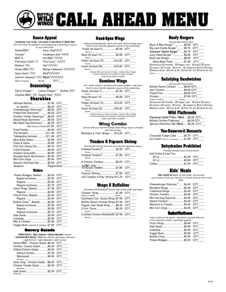 Buffalo Wild Wings Menu PDF Salad Hamburgers