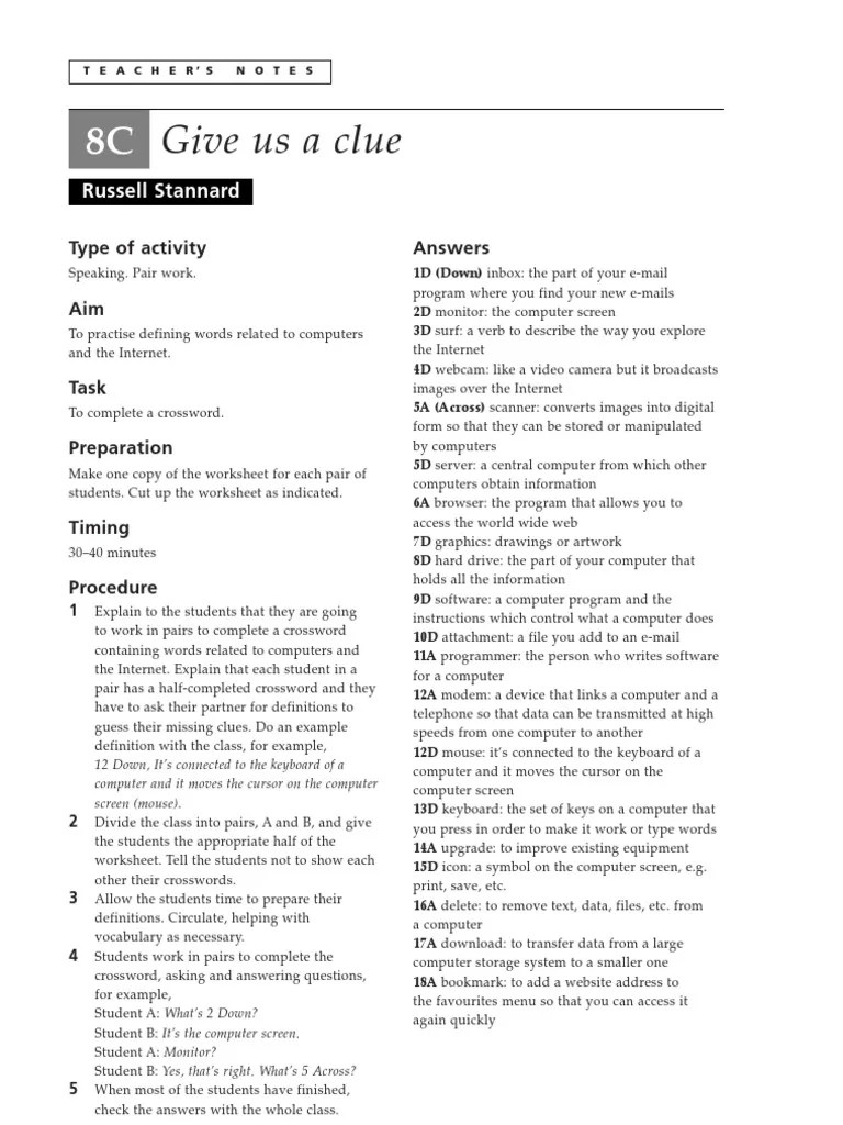 Give Us A Clue Russell Stannard PDF Crossword Computer Keyboard