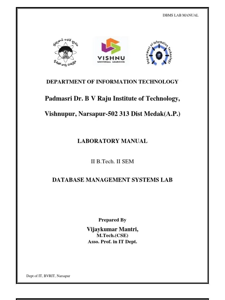 DBMS Lab Manual PDF PDF Pl/Sql Sql