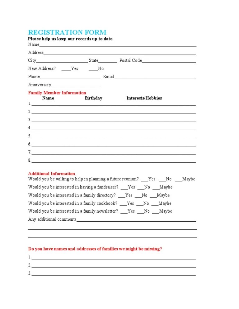 Looking for funny family reunion invitations family reunion invitation ideas? Family Reunion Registration Form Template