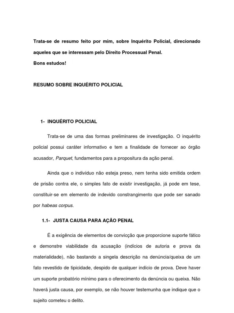 Resumo Inquérito policial Prova (Direito) Polícia