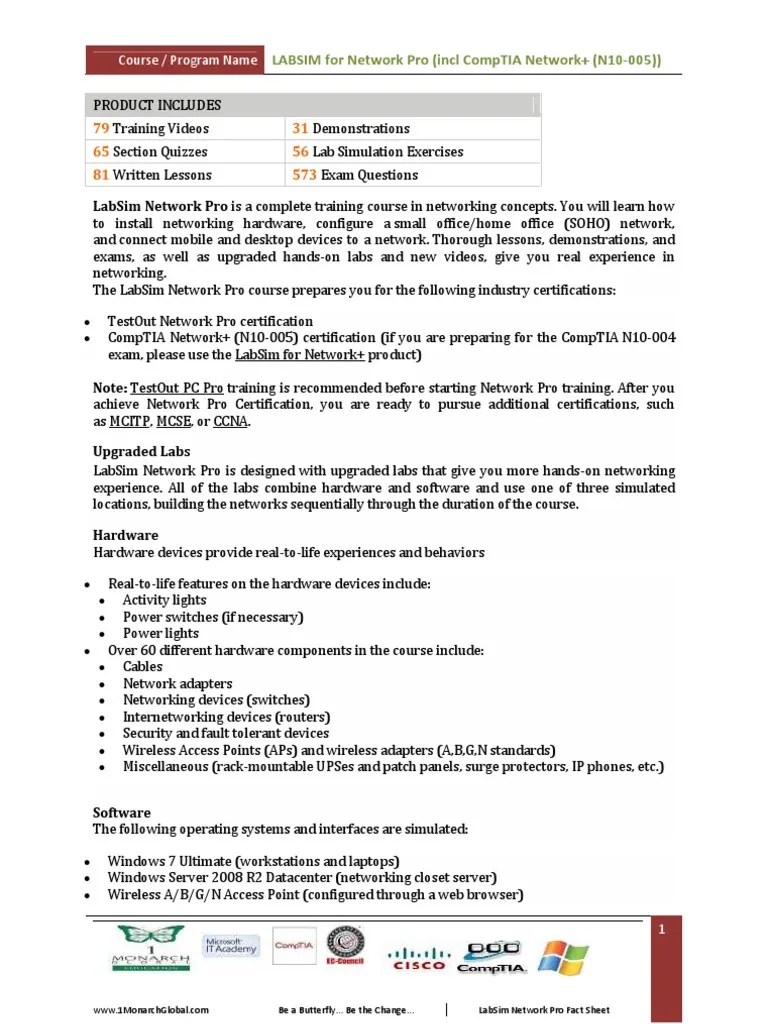 LABSIM for Network Pro (incl CompTIA Network+ (N10005)) Cisco