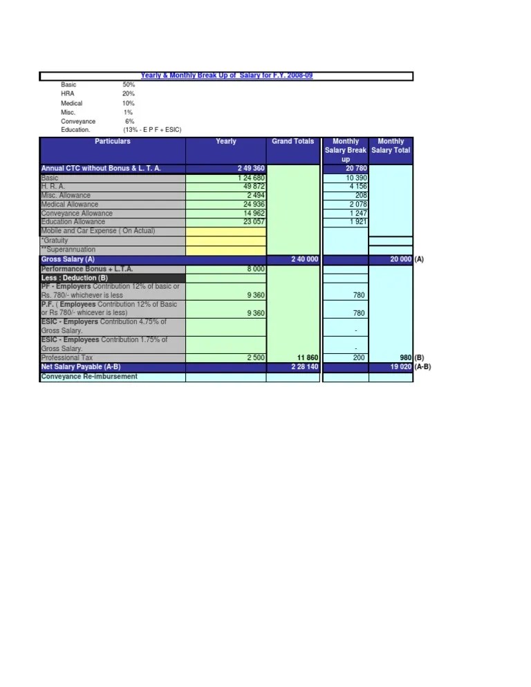 Auto CTC Salary Calculator PDF