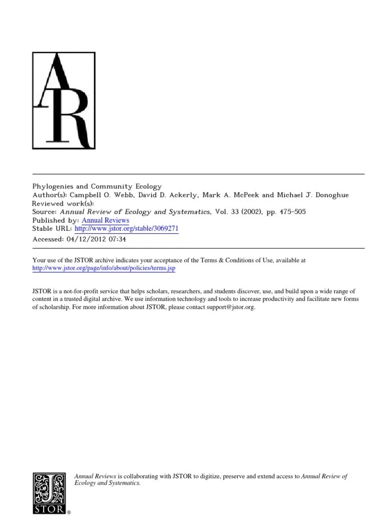 b Et Al 2002 Phylogenies and Community Ecology PDF Tree Species