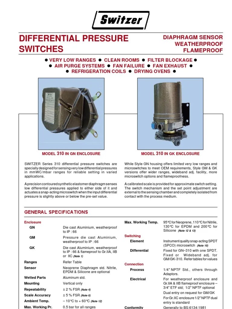 Differential Pressure Switch | PDF | Switch | Pressure Measurement